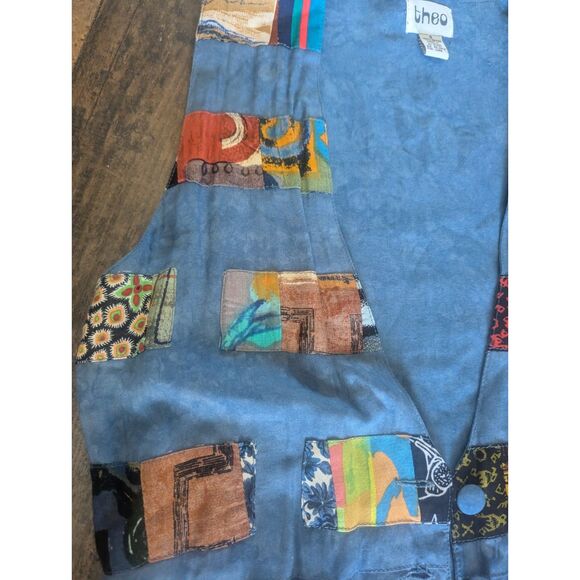 Vintage Theo Patchwork Vest - Boho Artsy 90s Sleeveless Button-Up - Size S - Picture 4 of 4